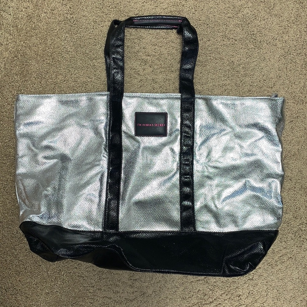 Metallic silver Victoria Secret bag